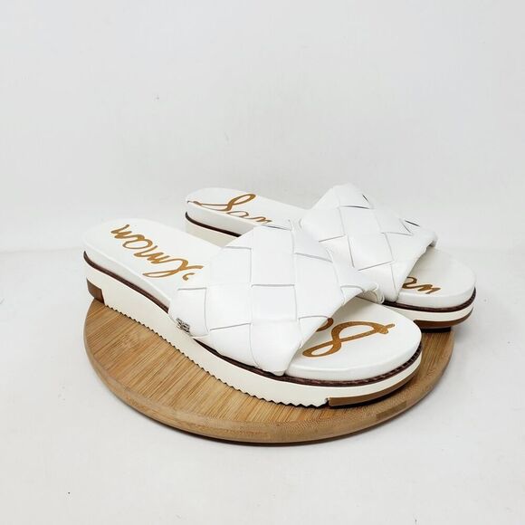 Sam Edelman Sandals Womens 7.5 Adaley White Slide Slip On Shoes Woven Platform - Picture 1 of 13
